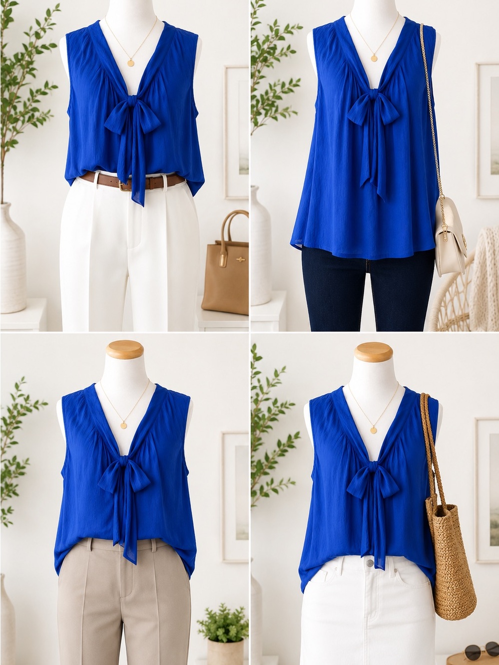 Merona Royal Blue Sleeveless Tie Neck Blouse XXL